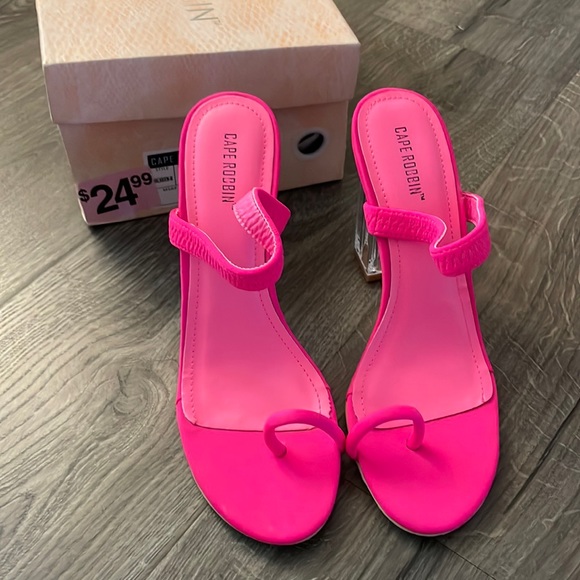 Cape Robbin Pink Macaroon Strappy Neon Stretch Clear Lucite High Heel Sandals - Picture 2 of 11